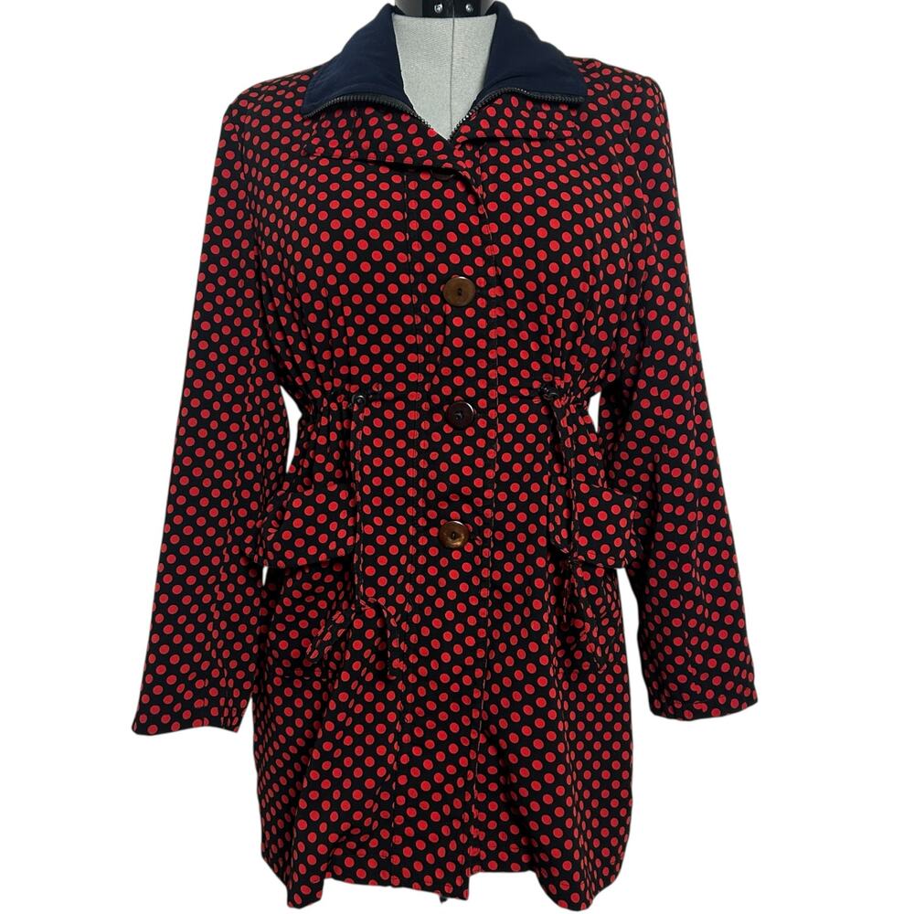Vintage Navy Blue with Red Polka Dots Rain Jacket